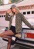 Sand Leopard Women's Leopard Print Bomber Jacket — Oversized Brushed Wool Blend Cheetah Jacket with Stand Collar, Snap Buttons & Elastic Hem