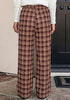 GRAPENT Women's High Waisted Wide Leg Plaid Pants | Tartan Pattern, Elastic Waist Drawstring, Pockets, Relaxed Fit, Casual Daily Fall Outfits