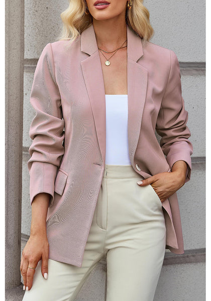 Dusty Pink Women's Office Casual Long Sleeve Pocket Blazer Jacket