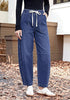 GRAPENT Women's High Waisted Baggy Barrel Jeans | Stretchy Denim, Elastic Drawstring Waist, Pull On, 27.5