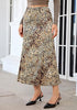 Brown Cheetah Women's Leopard Print Satin Maxi Skirt — High Waisted Bias Cut A Line Slip Skirt with Stretchy Elastic Waistband