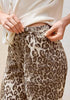 GRAPENT Women's High Rise Leopard Barrel Jeans | Leopard Print Denim, Adjustable Cinched Waist, Frayed Hem, 28