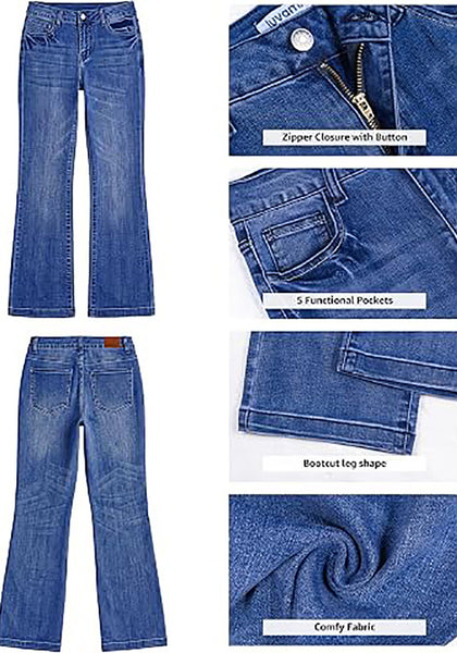 Medium Blue  Women's Trendy Mid Rise Bootcut Jeans — Stretchy Western Denim Pants with 90s Vintage Flare & 30.5" Inseam