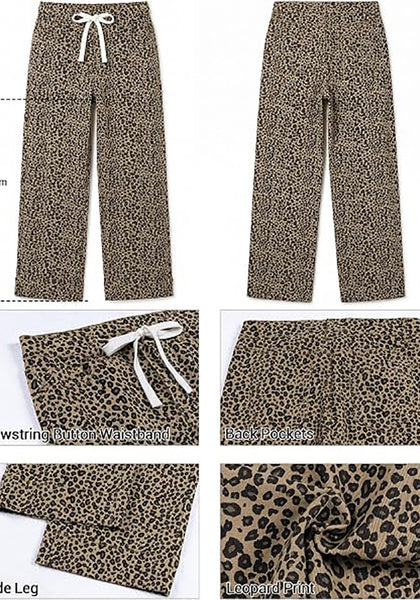 GRAPENT Women's High Waisted Wide Leg Leopard Jeans | Leopard Print Denim, Drawstring Waist, Loose Straight Leg, 28" Inseam, Dressy Casual Everyday Wear