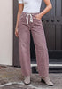 Pecan Brown Barrel Jeans for Women High Waisted Baggy Drawstring Wide Leg Denim Pants Stretchy Ankle Length 27.5 Inseam Casual Trendy