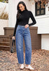 Classic Blue Women's Trendy Barrel Jeans — High Waisted Baggy Wide Leg Denim Pants with Cinched Waist, Front Seam & Ankle Length