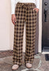 GRAPENT Women's High Waisted Wide Leg Plaid Pants | Tartan Pattern, Elastic Waist Drawstring, Pockets, Relaxed Fit, Casual Daily Fall Outfits