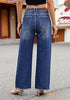 Darkness Blue Women's High Waisted Wide Leg Jeans by luvamia — Stretchy 90s Baggy Straight Denim, Raw Hem, Button Front, 29.5