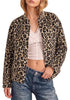 Sand Leopard Women's Leopard Print Bomber Jacket — Oversized Brushed Wool Blend Cheetah Jacket with Stand Collar, Snap Buttons & Elastic Hem
