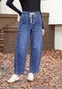 GRAPENT Women's High Waisted Baggy Barrel Jeans | Stretchy Denim, Elastic Drawstring Waist, Pull On, 27.5
