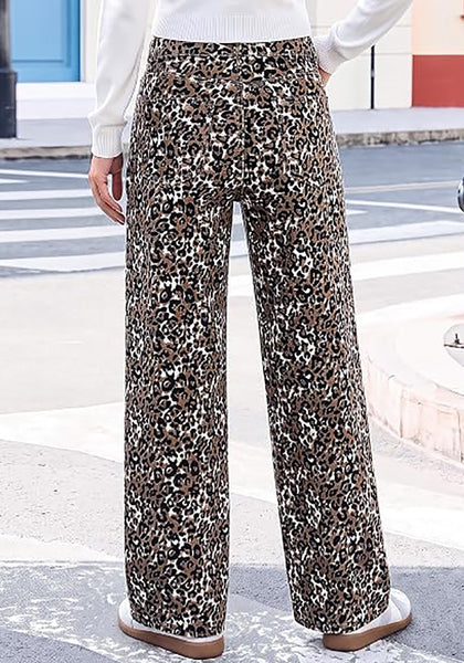 GRAPENT Women's High Waist Wide Leg Leopard Jeans | Stretchy Denim, Baggy Loose Fit, 29.5" Inseam, Cheetah Print, Western Chic Outfits