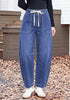 GRAPENT Women's High Waisted Baggy Barrel Jeans | Stretchy Denim, Elastic Drawstring Waist, Pull On, 27.5