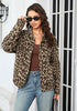 Khaki Leopard Women's Leopard Print Bomber Jacket — Oversized Brushed Wool Blend Cheetah Jacket with Stand Collar, Snap Buttons & Elastic Hem