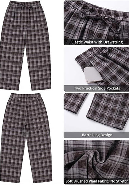 GRAPENT Women's High Waisted Plaid Barrel Pants | Tapered Wide Leg, Elastic Drawstring Waist, Front Pockets, Work Office Casual Fall Outfits