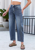 LookbookStore Women's Dark Ocean Blue High Waisted Baggy Barrel Jeans Cropped Wide Leg Casual Stretchy Denim Pants with Side Seam
