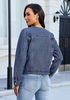 LookbookStore Women Nightfall Blue Denim Jacket Crew Neck Button Front Utility Pockets Relaxed Fit Casual Daily Wear Staple