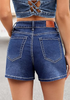 LookbookStore Women Darkness Blue High Waist Eyelet Embroidered Wide Leg Denim Shorts Stretchy Summer Mid Thigh Jean Shorts