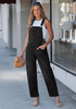 LookbookStore Women's Washed Black Denim Overalls Baggy Barrel Leg Stretchy Bib Jumpsuit Adjustable Straps Casual Fit