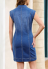 LookbookStore Darkness Blue Denim Mini Dress for Women Collared Sleeveless Button Front Slim Fit Jean Dresses Casual Daily Wear Staple