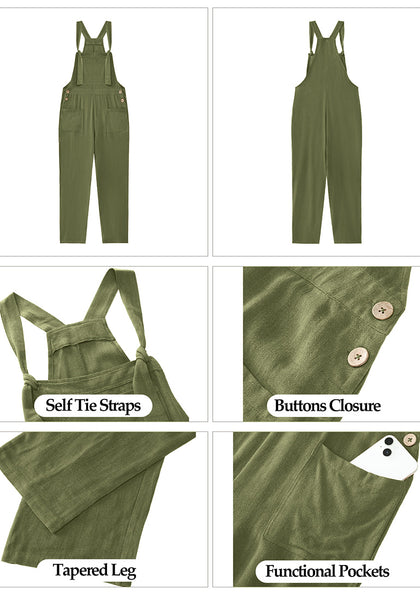 Calliste Green Women's Casual Baggy Linen Overall Summer Pockets Bib Overalls