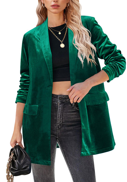 Dark Green Women's Oversized Velvet Blazers Business Casual Suit Jacket