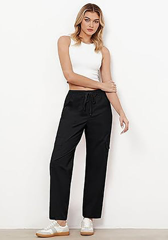 Black Women's Relaxed Fit Drawstring Regular Full Length Hiking Casual Baggy Pant