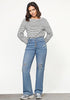 Medium Blue High Waisted Ripped Flare Jeans for Women Distressed Bell Bottom Jeans Wide Leg Pants