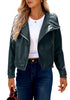 Dark Green Women's Faux Leather Long Sleeve Motorcycle Biker Warm Jacket