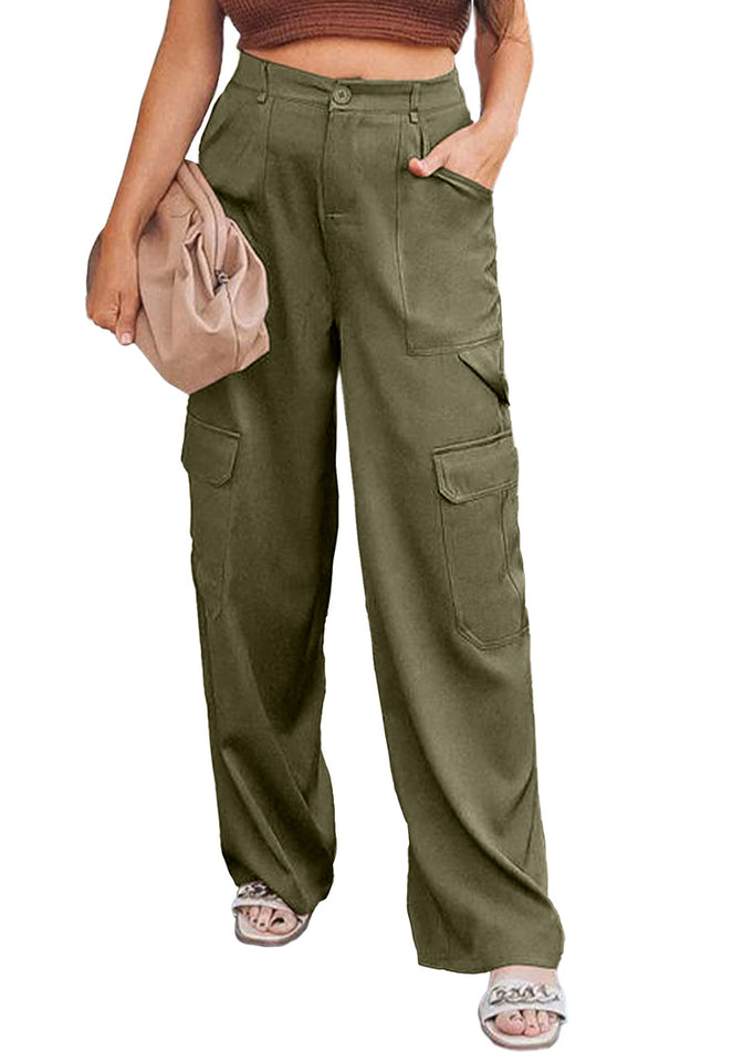 Army Green Women's High Waisted Elastic Waist Cargo Pants Stretch
