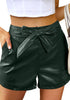 Green Gables Women's High Waist Wide Leg Stretch Belted Shorts PU Leather Pants