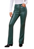 Dark Green Women's Bell Bottom High Waisted Faux Leather Pants Flare Pants
