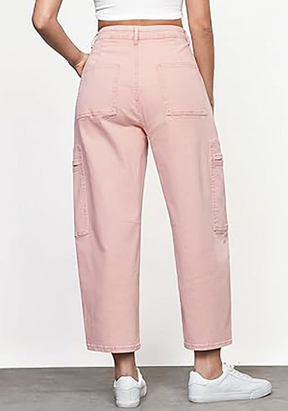 Candy Pink Women's Jeans Denim Relaxed Straight Ankle Length Barrel Cargo Pant