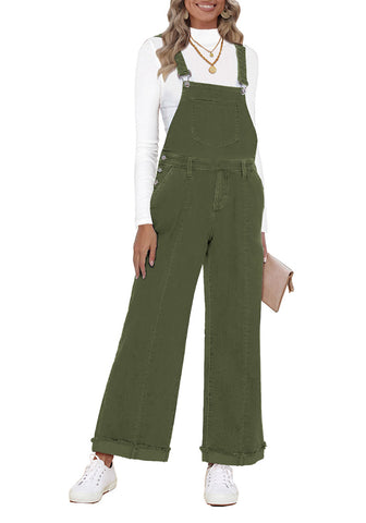 Cypress Green Women's Adjustable Strap Denim Overall Loose Wide Leg Jumpsuit