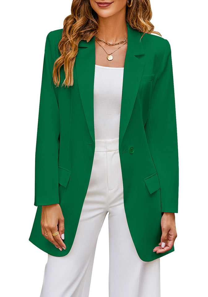 Kelly Green Women's Casual Long Suit Jacket Belted Fashion Office
