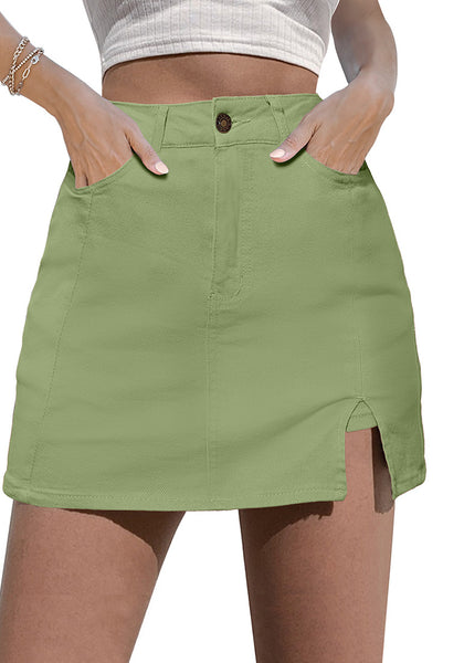 Laurel Green Women's Brief Denim High Waisted Skirt Split Hem Stretch