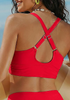 LookbookStore Women's Red V Neck Ruched Criss Cross Padded Bikini Top Modest Cute Swim Top for Beach Vacation