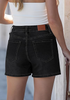 LookbookStore Women Washed Black High Waist Eyelet Embroidered Wide Leg Denim Shorts Stretchy Summer Mid Thigh Jean Shorts
