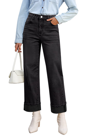 Washed Black Women's Fashionable High Waisted Wide Leg Jeans Casual Jeans Versatile for Commuting