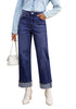 Darkness Blue Women's Fashionable High Waisted Wide Leg Jeans Casual Jeans Versatile for Commuting