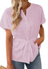 Candy Pink Women's Short Sleeve Office Blouse Button-Down Shirts