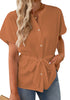 Amber Brown Women's Short Sleeve Office Blouse Button-Down Shirts