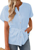 Baby Blue Women's Short Sleeve Office Blouse Button-Down Shirts