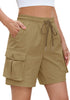 LookbookStore Women's Khaki High Waisted Pull On Cargo Hiking Shorts, Water Resistant Casual Golf Shorts with 7 Inch Inseam, Mid Thigh Length