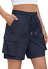 LookbookStore Women's Navy Blue High Waisted Pull On Cargo Hiking Shorts, Water Resistant Casual Golf Shorts with 7 Inch Inseam, Mid Thigh Length