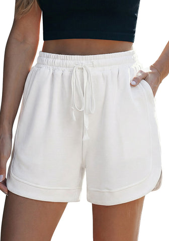 LookbookStore Women's White High Waisted Elastic Waist Sweat Shorts Loose Fit Comfy Casual Summer Athleisure Shorts