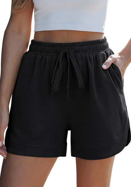 LookbookStore Women's Black High Waisted Elastic Waist Sweat Shorts Loose Fit Comfy Casual Summer Athleisure Shorts