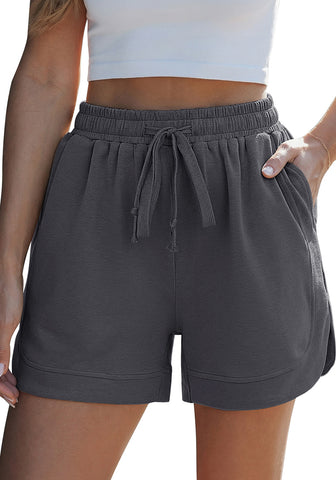 LookbookStore Women's Dark Gray High Waisted Elastic Waist Sweat Shorts Loose Fit Comfy Casual Summer Athleisure Shorts