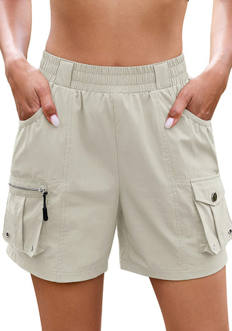 LookbookStore Women Turtledove Elastic Waist Hiking Shorts Quick Dry Zipper Pockets Lightweight 5 Inch Inseam Pull On Camping Cargo Shorts