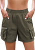 LookbookStore Women Army Green Elastic Waist Hiking Shorts Quick Dry Zipper Pockets Lightweight 5 Inch Inseam Pull On Camping Cargo Shorts