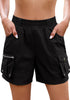 LookbookStore Women Black Elastic Waist Hiking Shorts Quick Dry Zipper Pockets Lightweight 5 Inch Inseam Pull On Camping Cargo Shorts